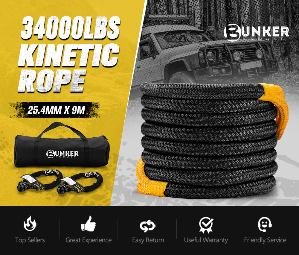 Bunker Indust 9M Kinetic Recovery Rope 15,422kg Snatch Strap Soft Bunker Indust 9M Kinetic Recovery Rope 15,422kg Snatch Strap Soft