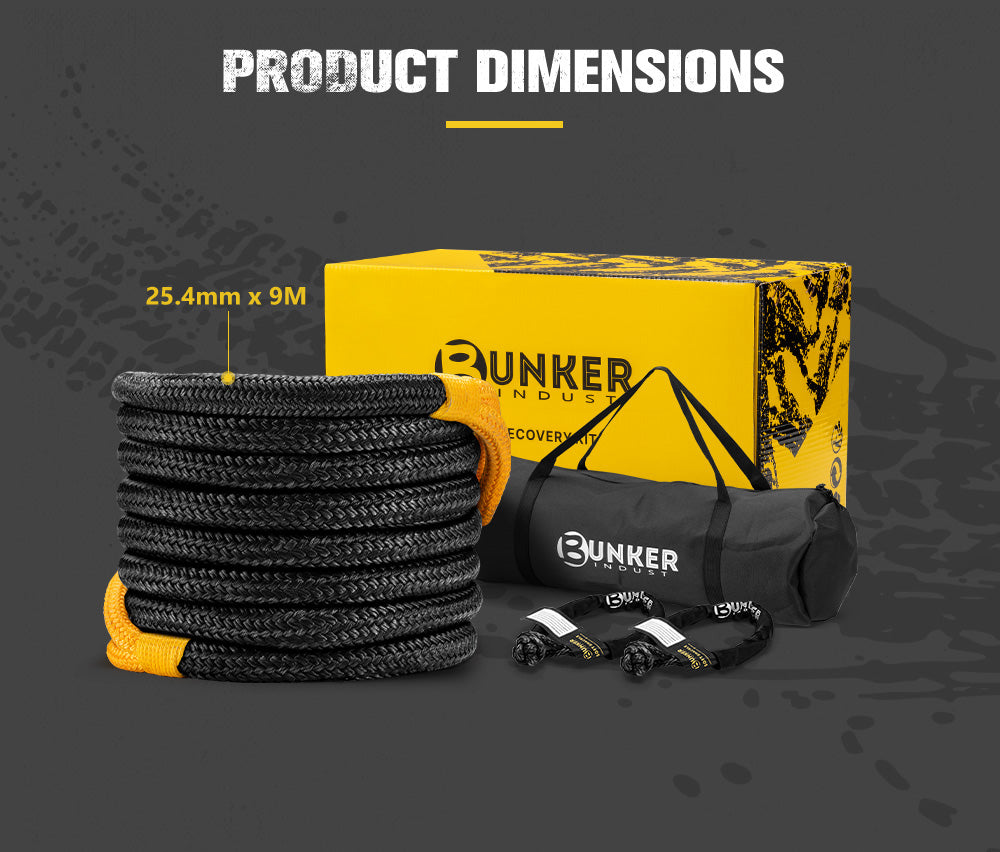 Bunker Indust 9M Kinetic Recovery Rope 15,422kg Snatch Strap Soft Bunker Indust 9M Kinetic Recovery Rope 15,422kg Snatch Strap Soft
