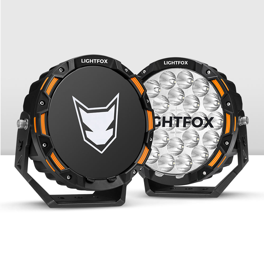 Two Lightfox off-road lights on a white background