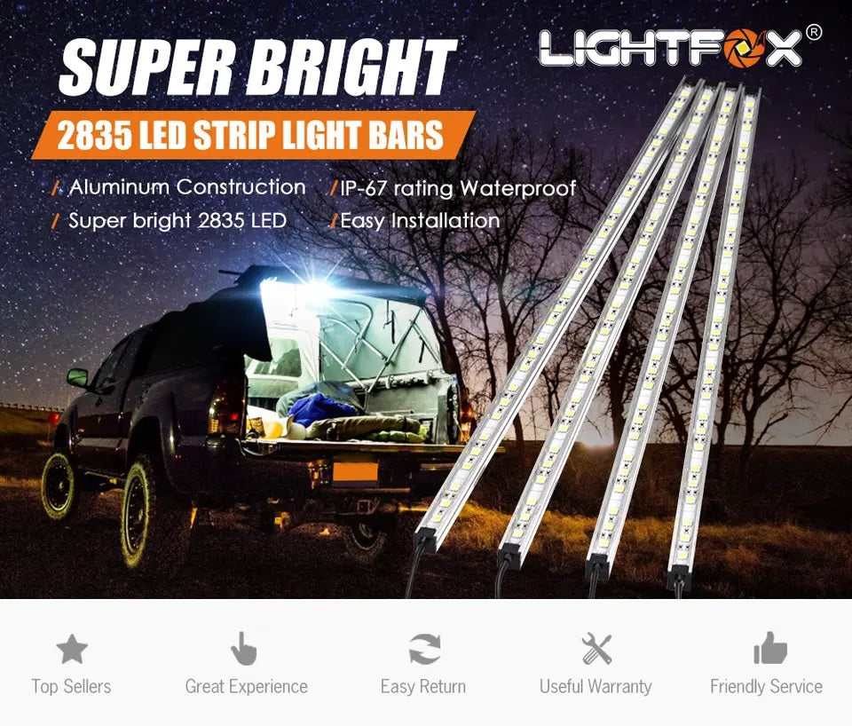 Lightfox 4PCS 12V LED Strip Light Bar Waterproof White Lights Boat Camping Lightfox 4PCS 12V LED Strip Light Bar Waterproof White Lights Boat Camping