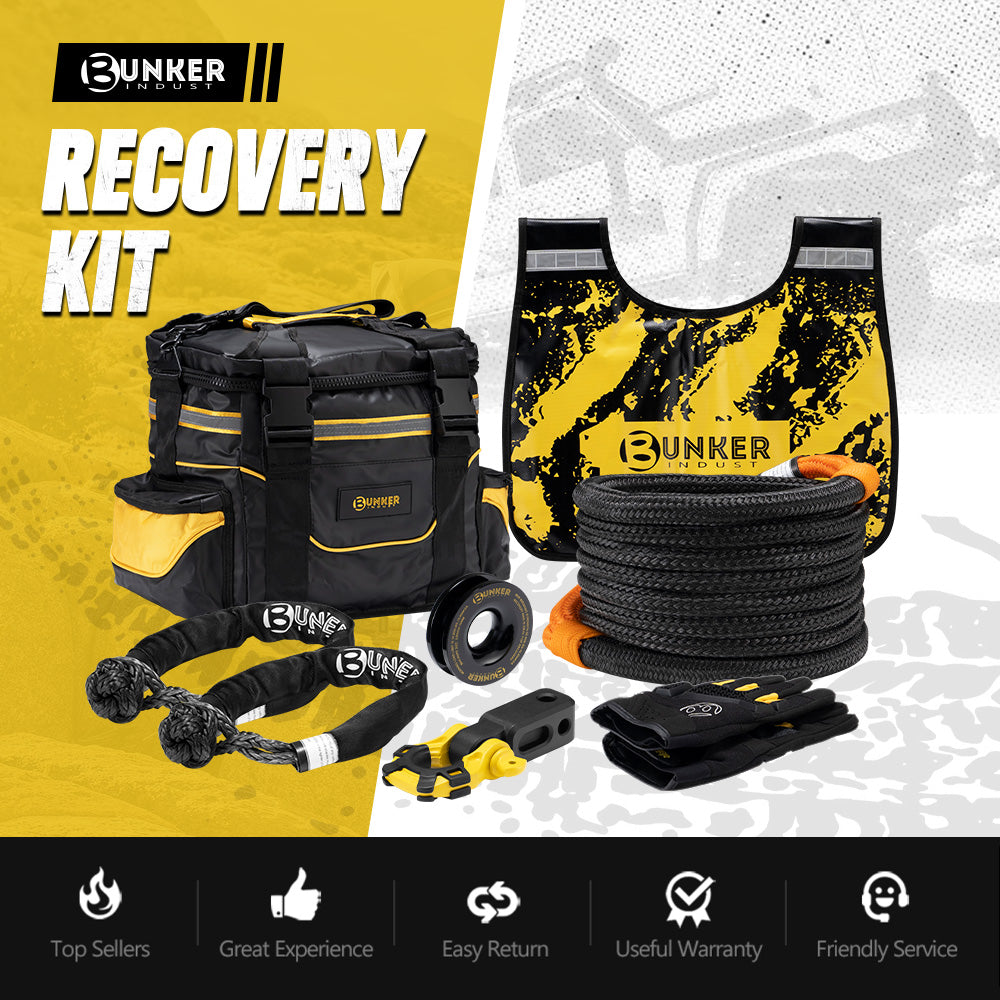 Bunker Indust Recovery Kit 4x4 Kinetic Rope Soft Shackles Winch Dampener Offroad Bunker Indust Recovery Kit 4x4 Kinetic Rope Soft Shackles Winch Dampener Offroad