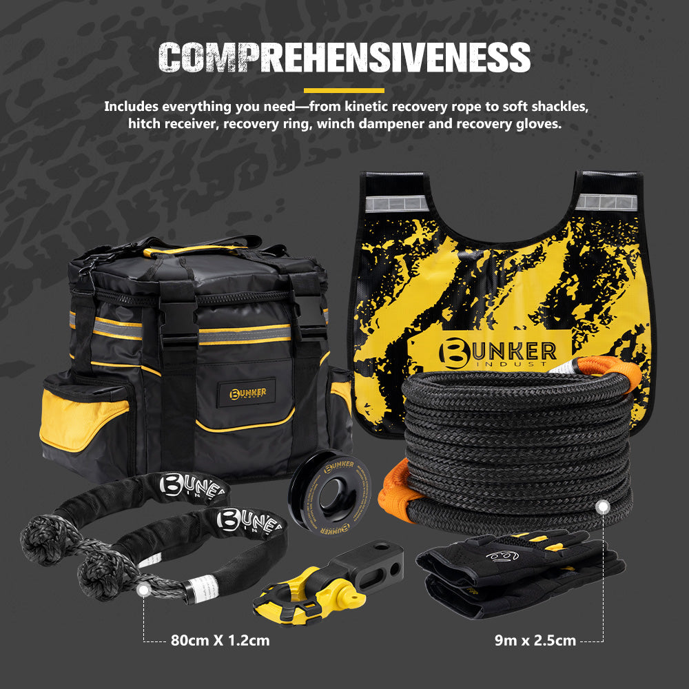 Bunker Indust Recovery Kit 4x4 Kinetic Rope Soft Shackles Winch Dampener Offroad Bunker Indust Recovery Kit 4x4 Kinetic Rope Soft Shackles Winch Dampener Offroad