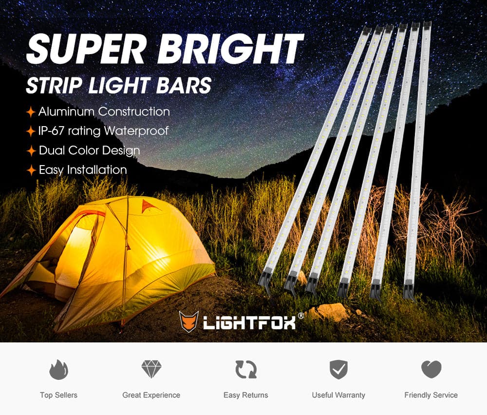 LIGHTFOX 12V LED Camp Dual Colours Light Bar Kits Set of 6 LIGHTFOX 12V LED Camp Dual Colours Light Bar Kits Set of 6