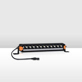 LED light bar with black housing and orange accents on a white background
