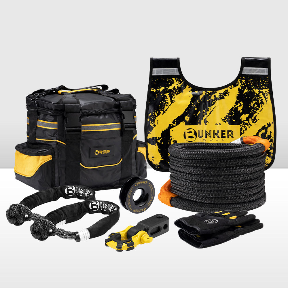 Bunker Indust Recovery Kit 4x4 Kinetic Rope Soft Shackles Winch Dampener Offroad Bunker Indust Recovery Kit 4x4 Kinetic Rope Soft Shackles Winch Dampener Offroad