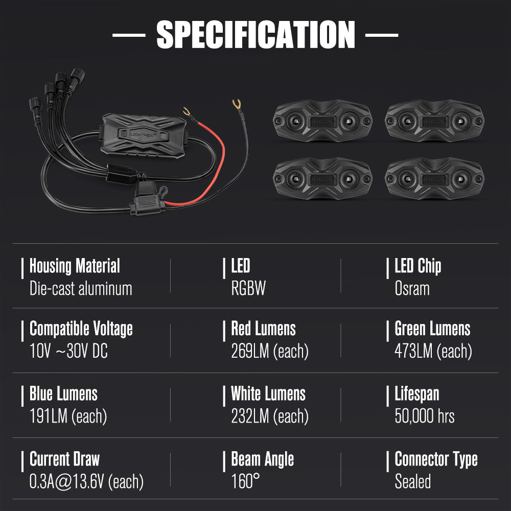 LIGHTFOX RGBW LED Rock Lights - 4 Pack LIGHTFOX RGBW LED Rock Lights - 4 Pack