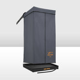 Grey SAN HIMA portable camping shower awning tent with base on a white background