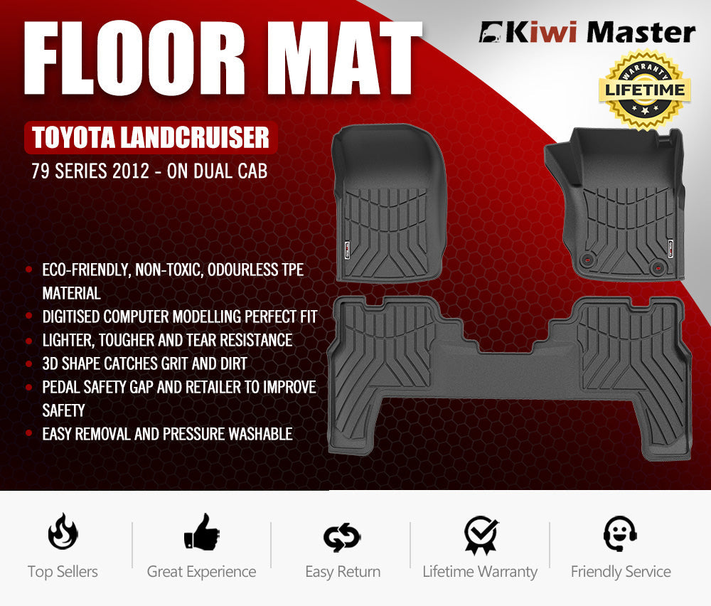 Kiwi Master Car Floor Mats fit Toyota Landcruiser 79 Series 2012 - ON GXL Dual Cab Kiwi Master Car Floor Mats fit Toyota Landcruiser 79 Series 2012 - ON GXL Dual Cab