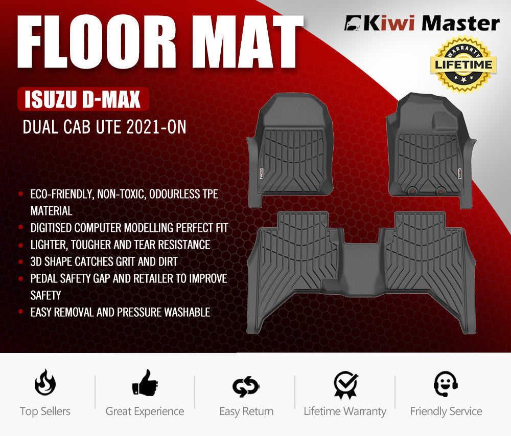 Kiwi Master 3D TPE Car Floor Mats Fit ISUZU D-MAX DMAX Dual Cab UTE 2021+ Kiwi Master 3D TPE Car Floor Mats Fit ISUZU D-MAX DMAX Dual Cab UTE 2021+