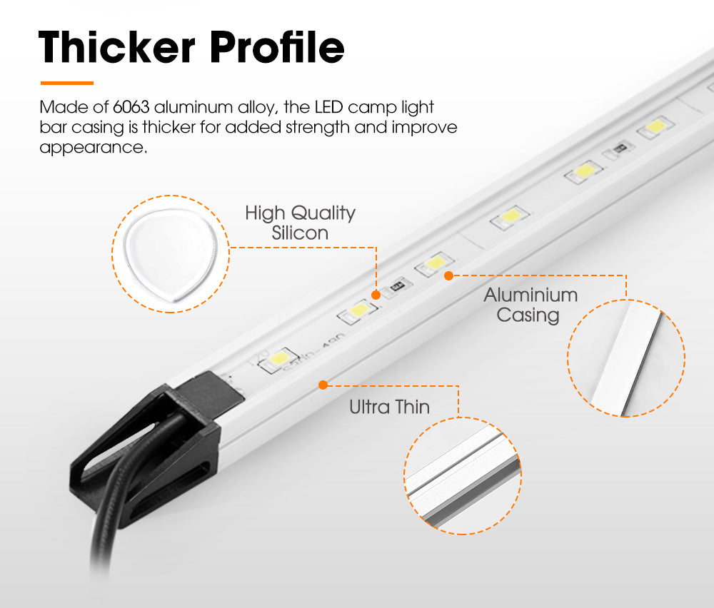 Lightfox 6PCS 12V LED Strip Light Bar Waterproof Amber White Lights Boat Camping Lightfox 6PCS 12V LED Strip Light Bar Waterproof Amber White Lights Boat Camping