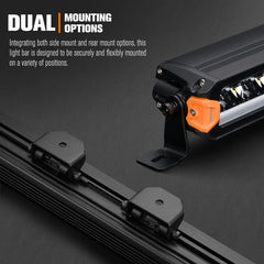 Light bar with dual mounting options on a dark background