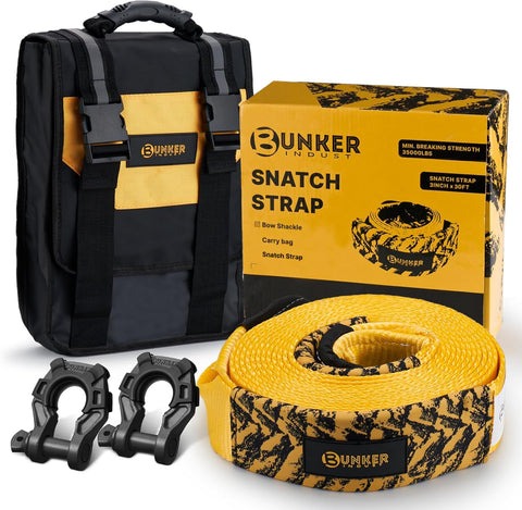 3" x 30ft Recovery Straps + Pair 3/4 D Ring Shackles + Bag 35,000 lbs Tree Saver Winch Strap - Emergency Vehicle Off Road Towing Rope