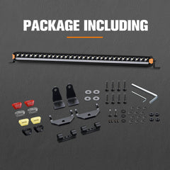 LED light bar with mounting hardware on a gray background