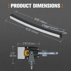 Product dimensions diagram with measurements on a gray background