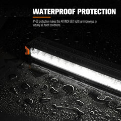 40-inch LED light bar with waterproof protection feature on a black background