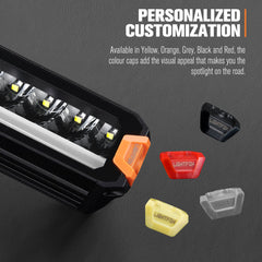 Lightbar with customizable color caps on a dark background