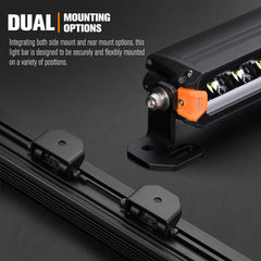 LED light bar with dual mounting options on a dark background