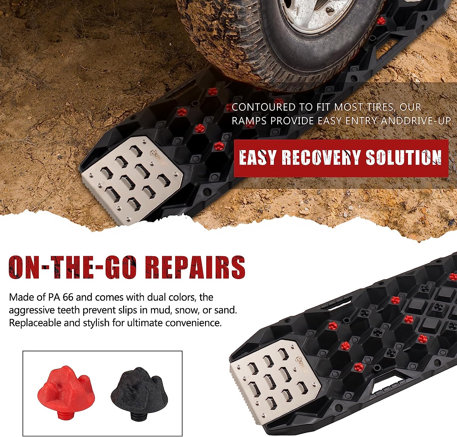 BUNKER INDUST Traction Boards with Replaceable Teeth & Steel Plate Black