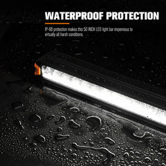 50 inch LED light bar with waterproof protection feature on a wet surface.