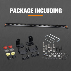 Light bar and package contents on a gray background