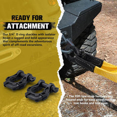 3" x 20ft Recovery Straps + Pair 3/4 D Ring Shackles + Bag 35,000 lbs Tree Saver Winch Strap - Emergency Vehicle Off Road Towing Rope