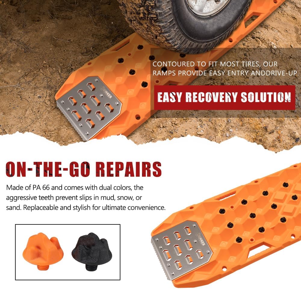 BUNKER INDUST Traction Boards with Replaceable Teeth & Steel Plate Orange