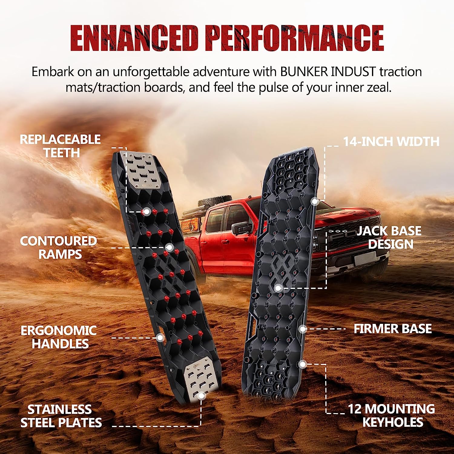 BUNKER INDUST Traction Boards with Replaceable Teeth & Steel Plate Black