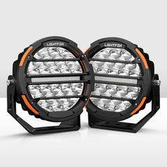 Pair of Lightfox off-road lights on a white background