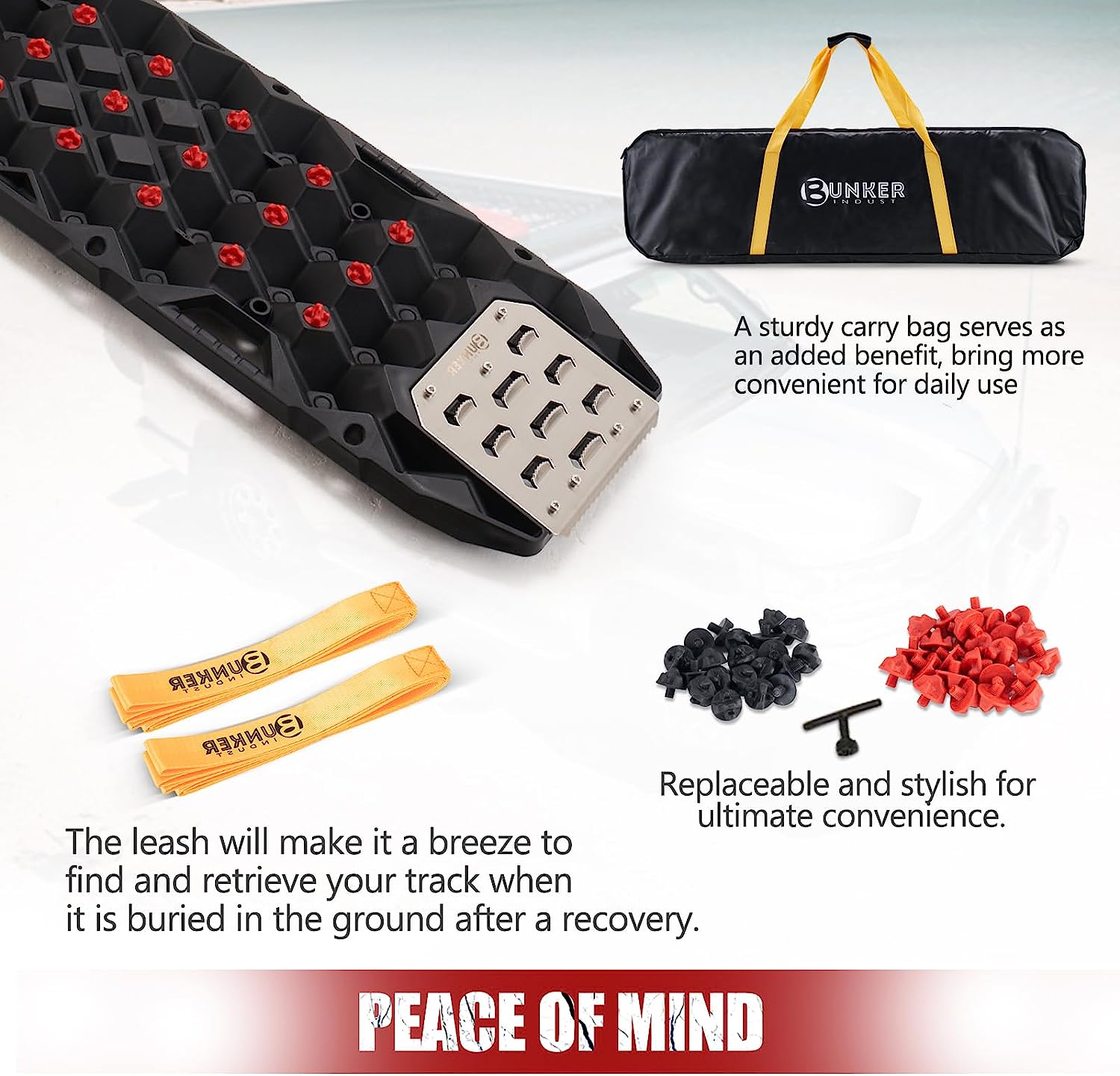 BUNKER INDUST Traction Boards with Replaceable Teeth & Steel Plate Black