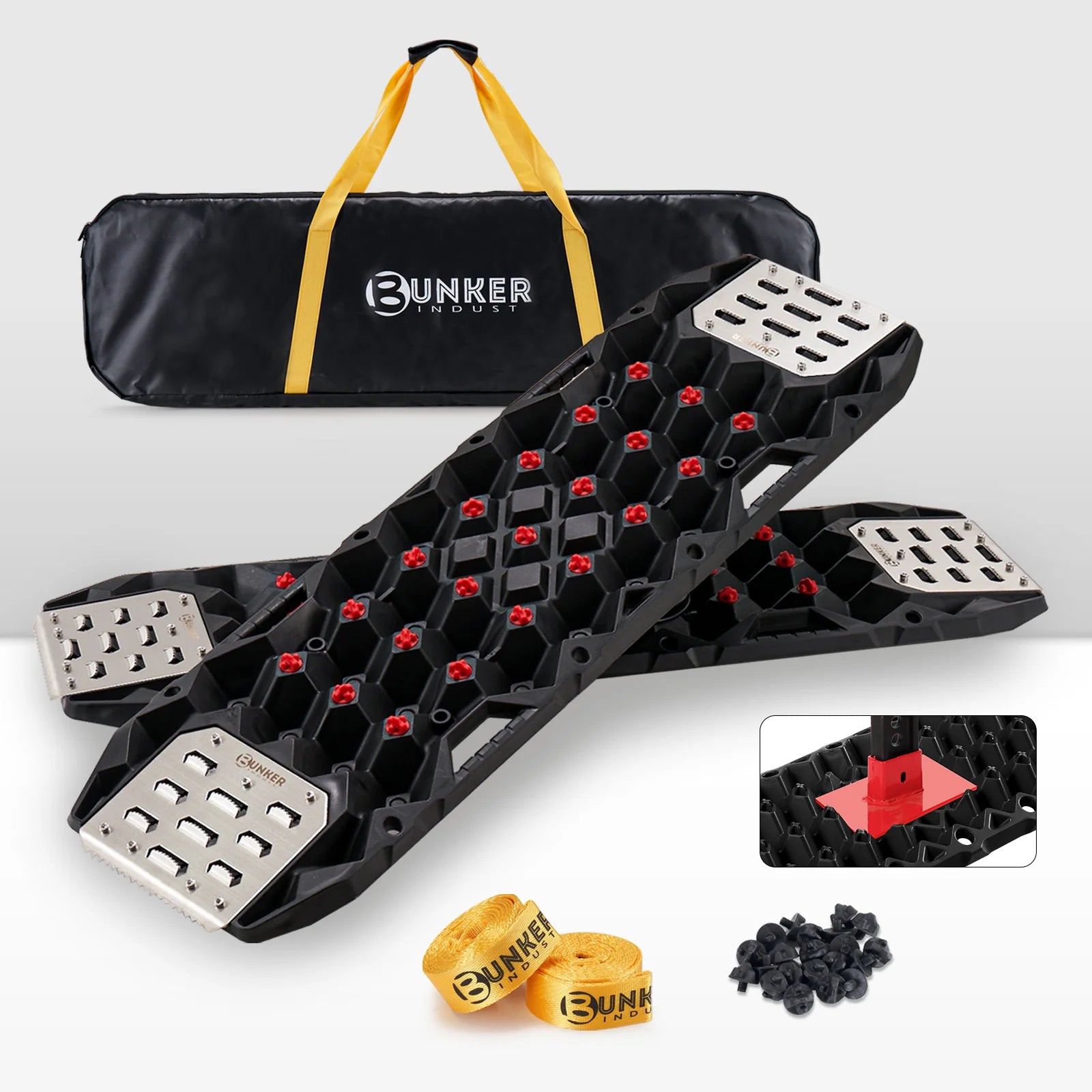BUNKER INDUST Traction Boards with Replaceable Teeth & Steel Plate Black