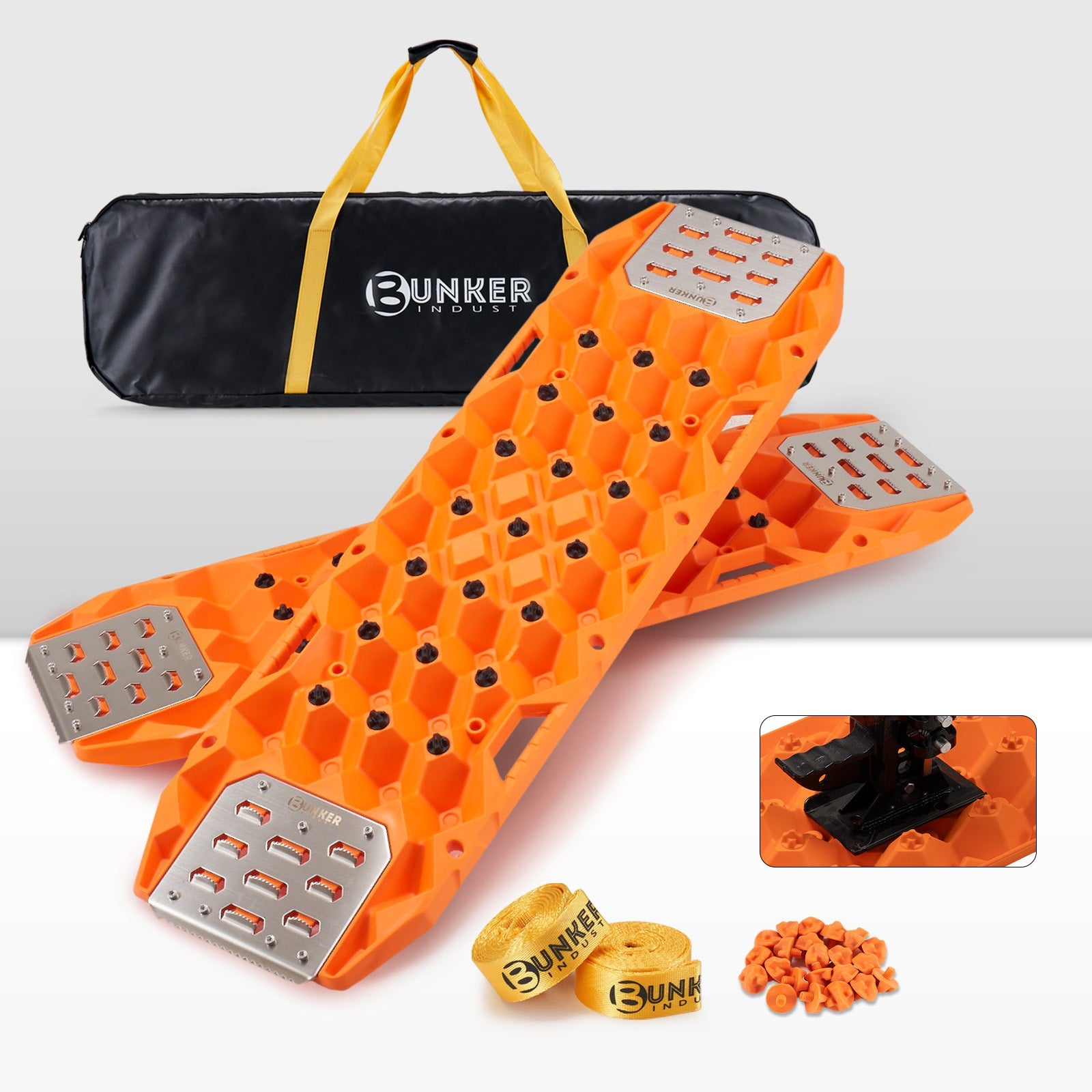 BUNKER INDUST Traction Boards with Replaceable Teeth & Steel Plate Orange