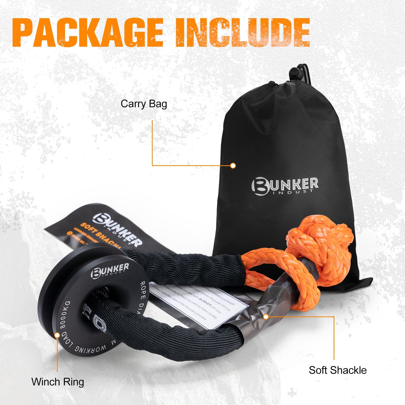 Bunket Rope BUNKER INDUST Soft Shackle Synthetic Rope with Protective Recovery Sna ...
