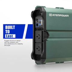 Atem Power power inverter with built-to-last feature text on a white background