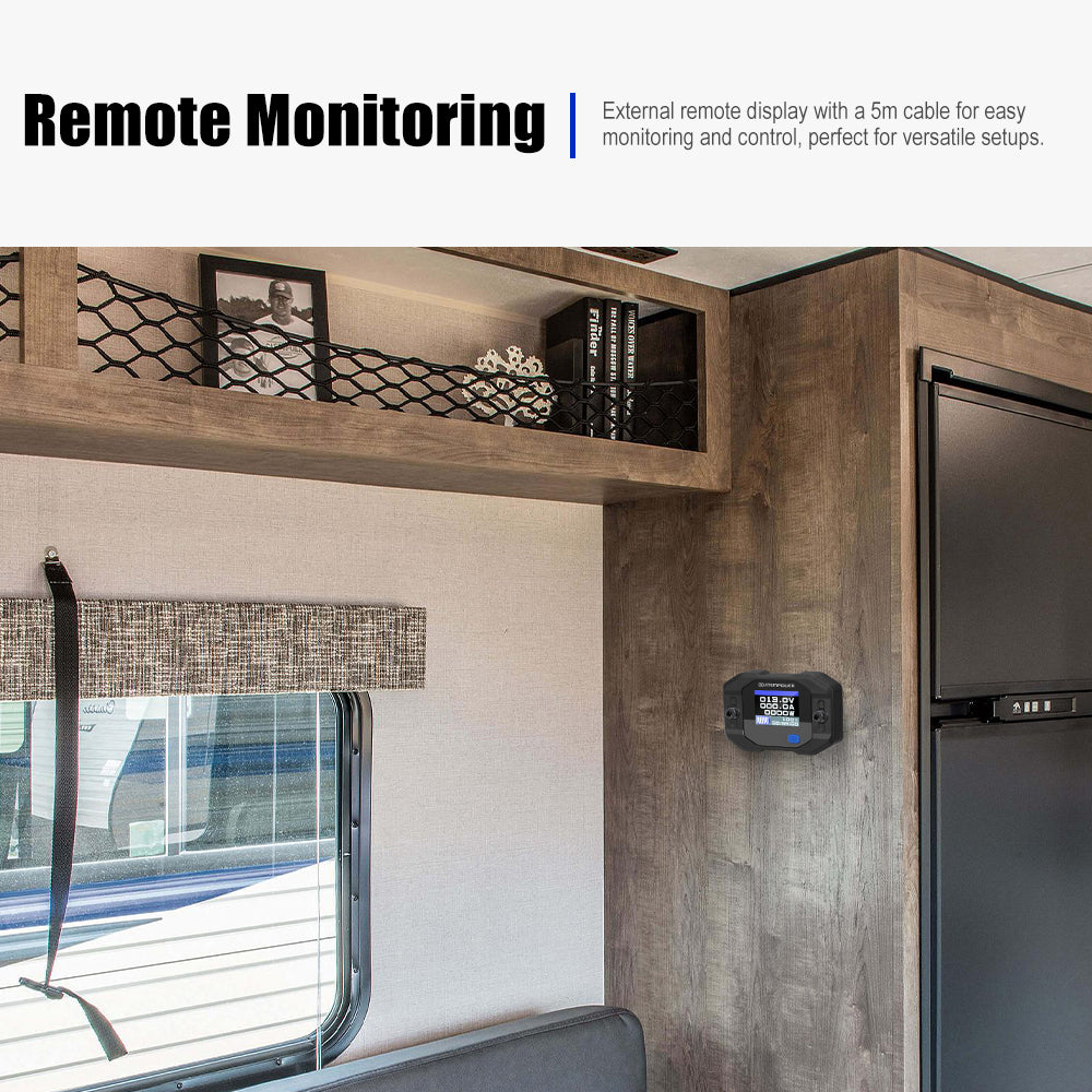 Interior of a vehicle with a remote monitoring display on the wall.