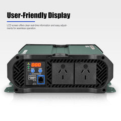Power inverter with user-friendly display on a white background