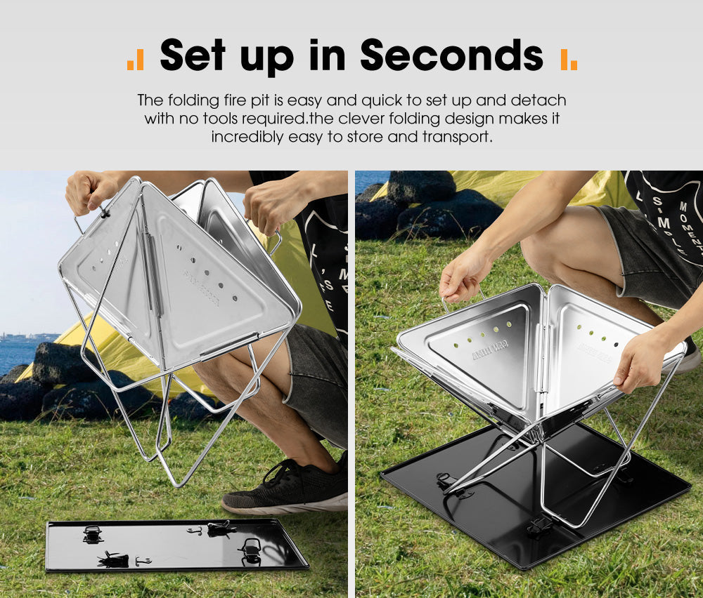 San Hima Portable Fire Pit Large Size Folding Stainless Steel BBQ Braai Grill Outdoor