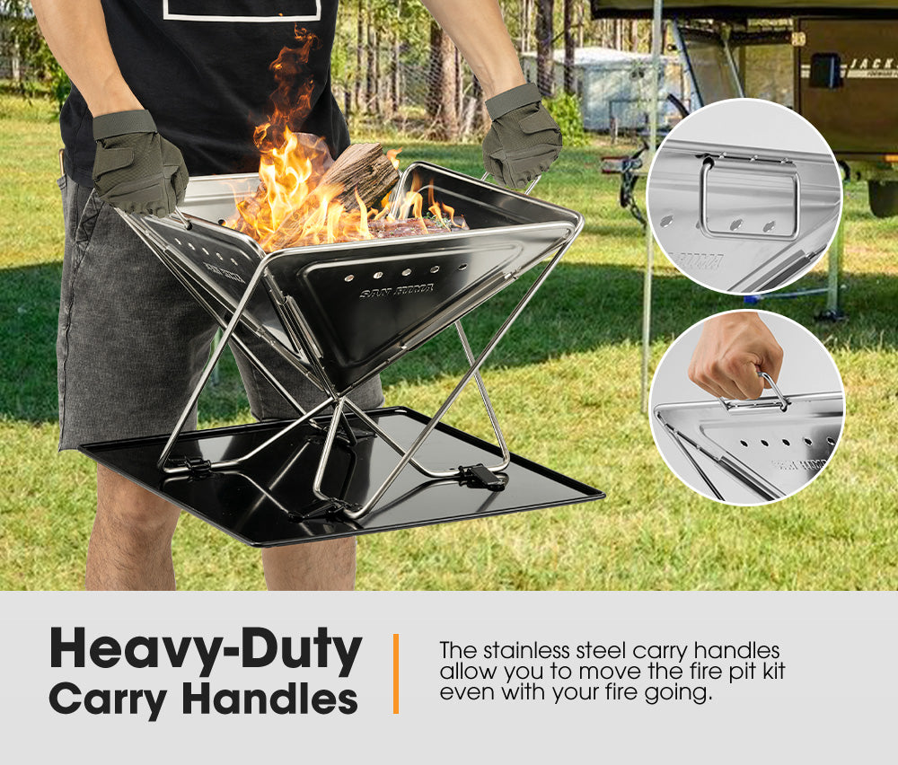 San Hima Portable Fire Pit Large Size Folding Stainless Steel BBQ Braai Grill Outdoor