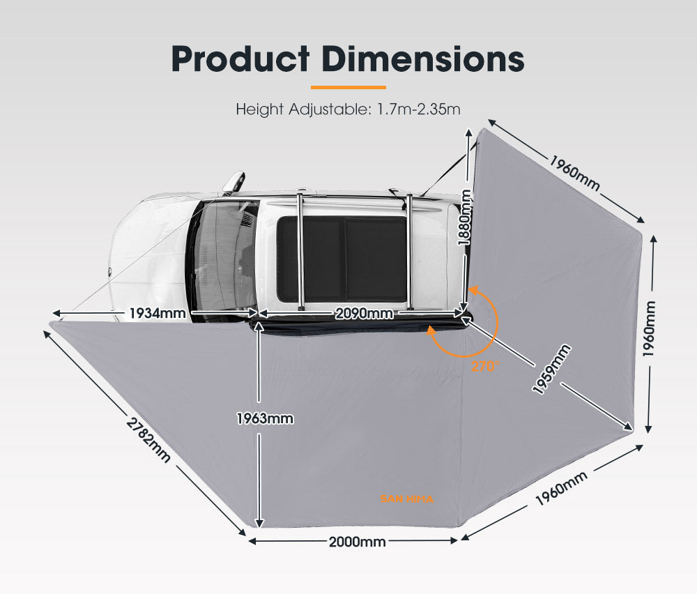 San Hima 270 Degree Free-Standing Awning 600D Double-Ripstop Oxford 4WD UPF50+