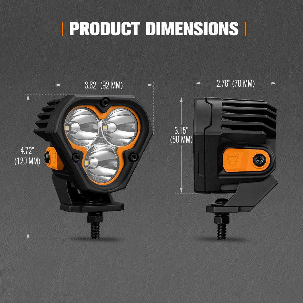 Dimensions of a vehicle light on a gray background