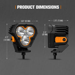 Dimensions of a vehicle light on a gray background