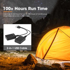 San Hima LED Camping Light charging cables and capacity