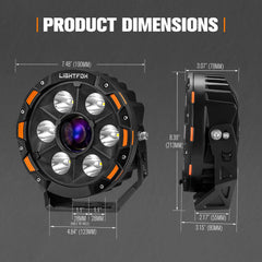 Lightfox product dimensions diagram on a dark background