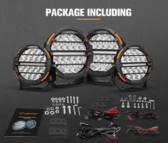 Set of LED lights with accessories on a dark background