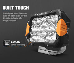 Lightfox off-road light with anti-UV coating on a dark background