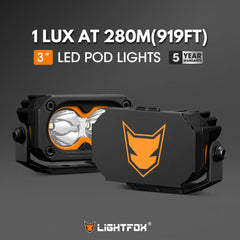 LED pod lights with Lightfox logo on a dark background