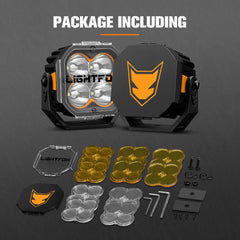 Lightfox off-road light package with components on a dark background