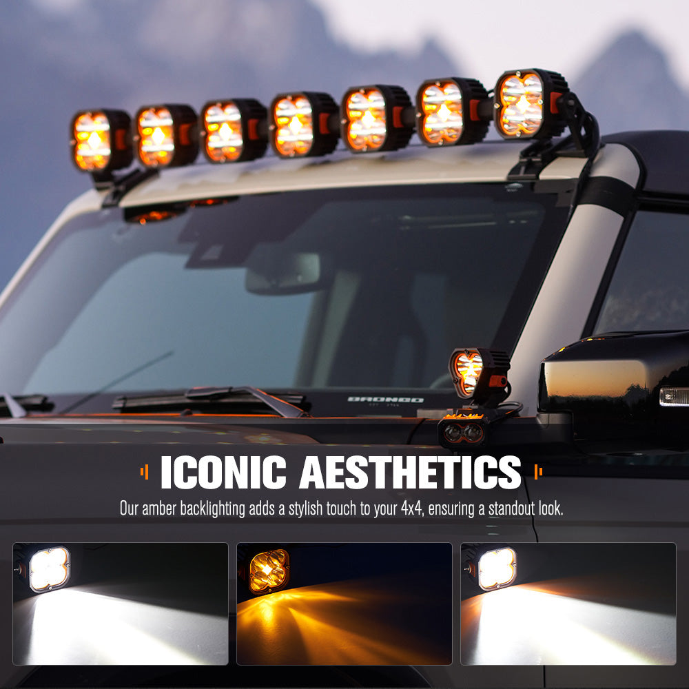 Amber backlighting system on a vehicle with mountainous background