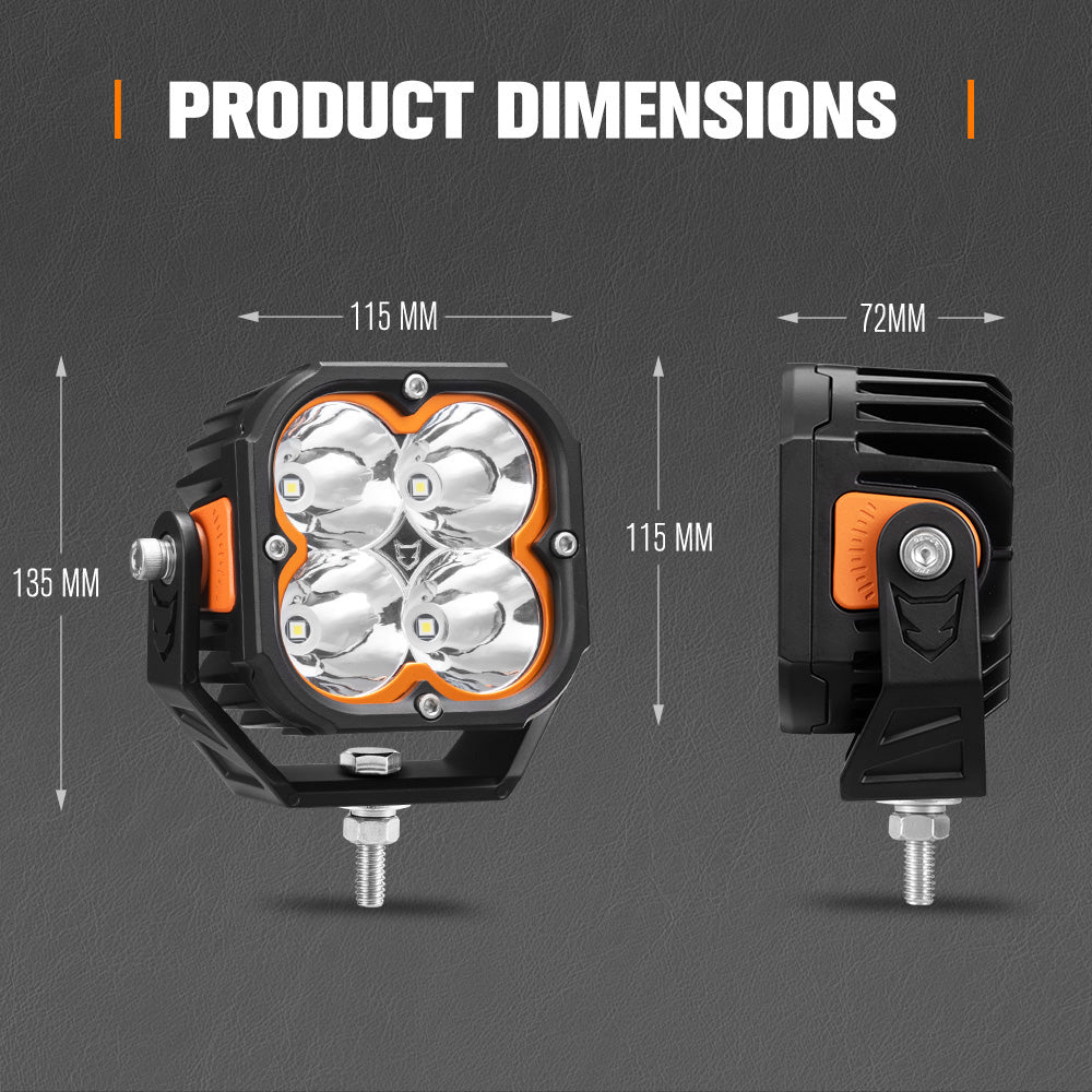 Dimensions of vehicle light components on a grey background