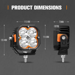 Dimensions of vehicle light components on a grey background