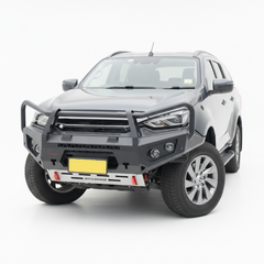 Gray Isuzu MU-X SUV bull bar with a front bumper on a white background